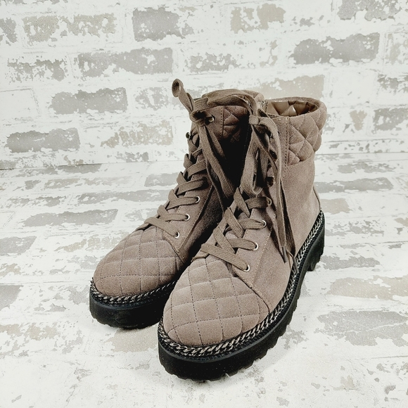 New Vince Camuto Merindil Brown Suede Lace Up Combat Boots W538 - Picture 2 of 11